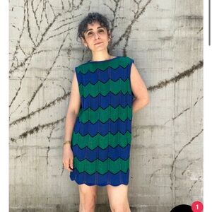 New Celmo Vicio Knitted Midi Dress in Blue & Green‎